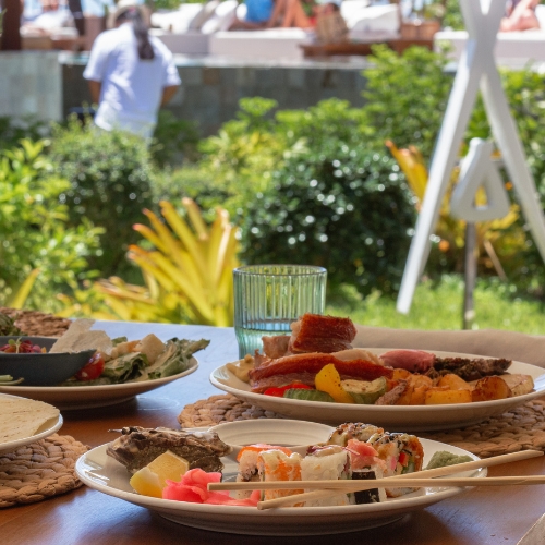 table with food on it