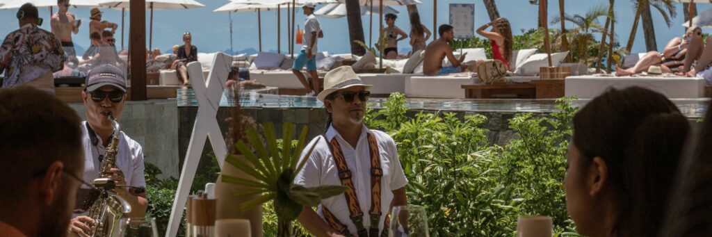 Men playing instruments at Nikki Beach Club